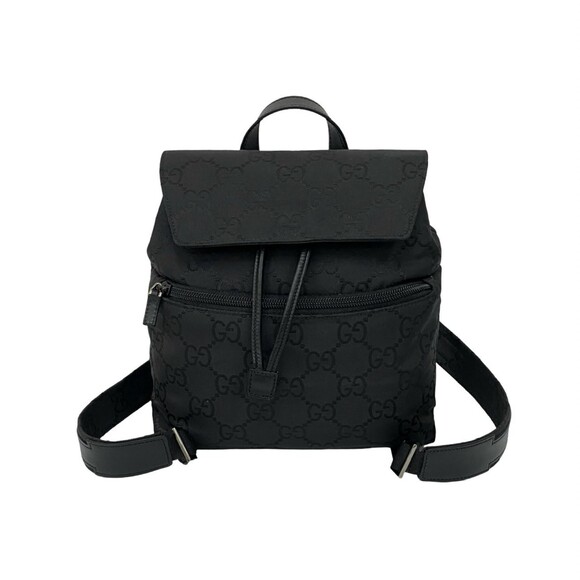 GUCCI Handbags - GUCCI GG pattern nylon and leather drawstring mini backpack/daypack, black, i...